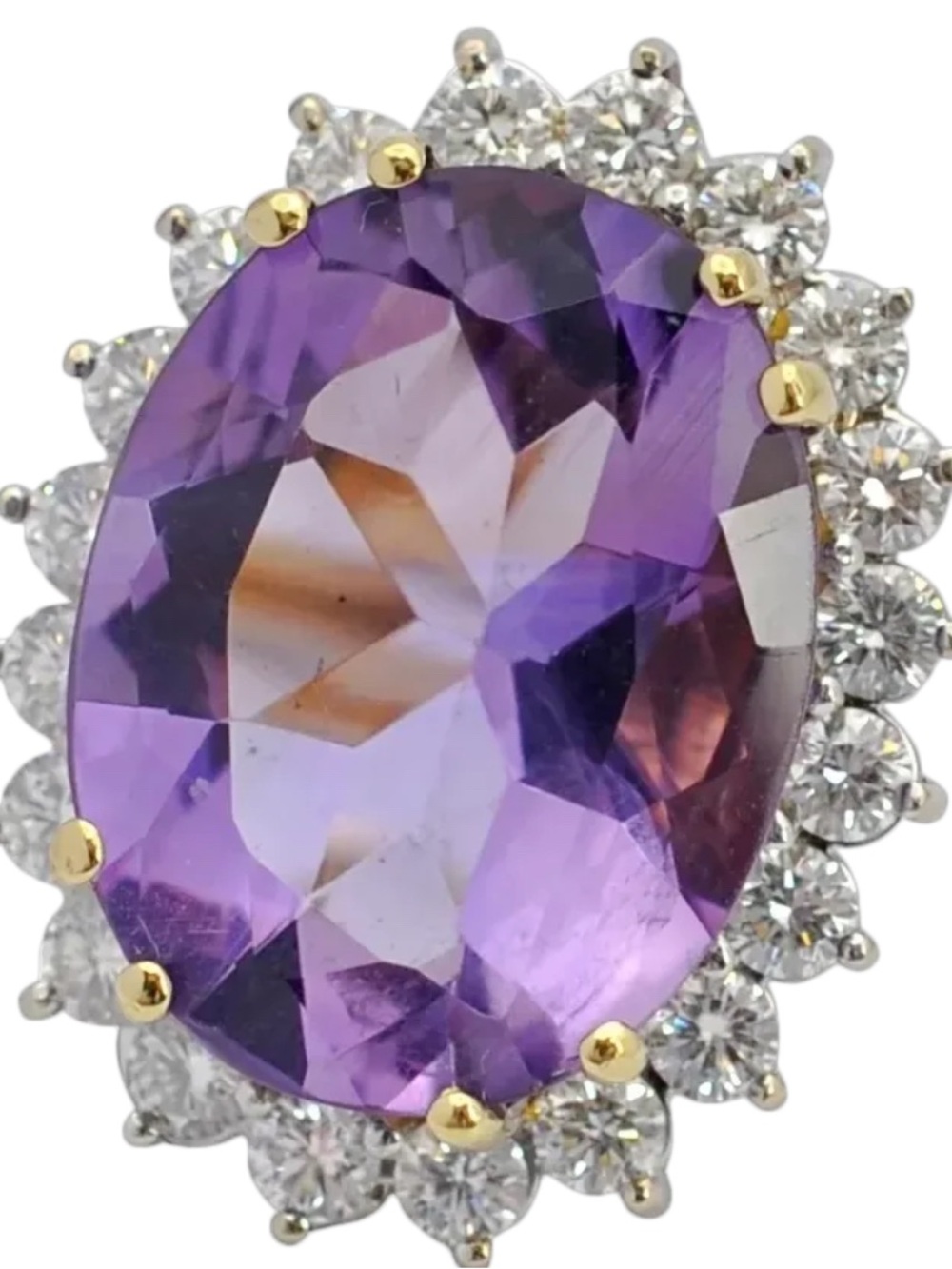 Vintage 18K Oval Amethyst and Diamond Ring